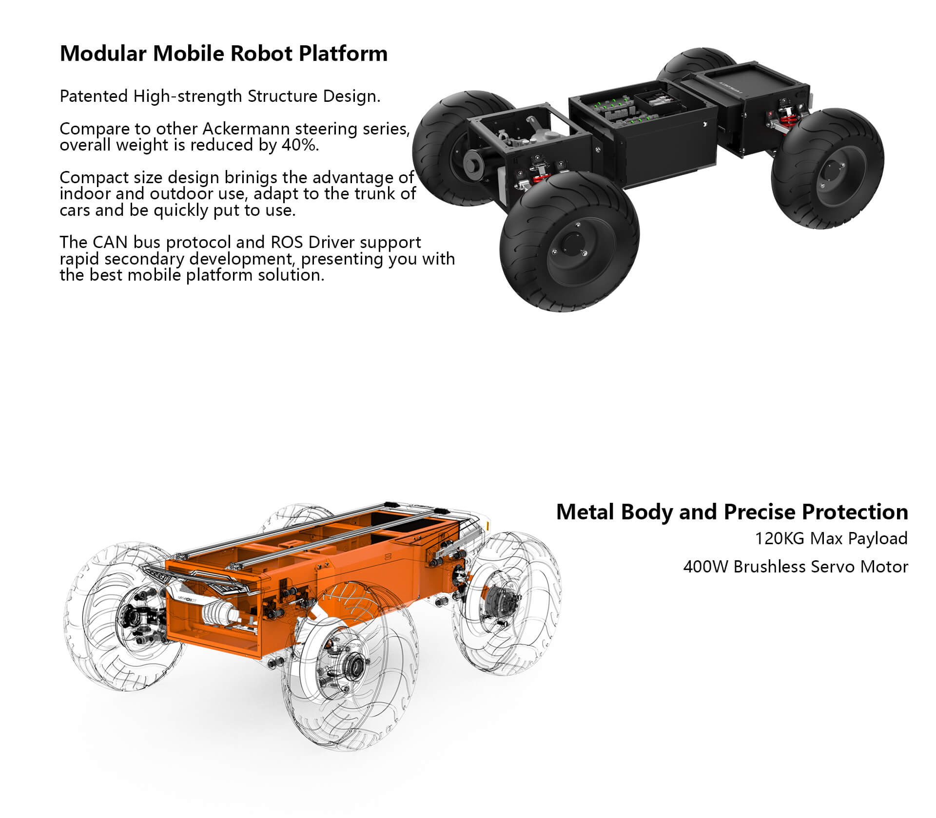 YUHESEN Ackermann steering differential drive UGV MK ROBOT 4 wheel drive robot